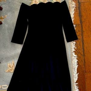 Scalloped, bare shoulder versatile little black dress. Just lovely!